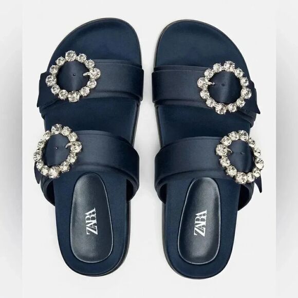 ZARA FLAT SLIDER SANDALS WITH RHINESTONE BUCKLES - Picture 4 of 8